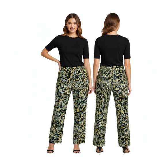 Be Proud Pants - Be Proud Women's Multicolor Animal Print Flat Front Straight Leg Pants Large NWT